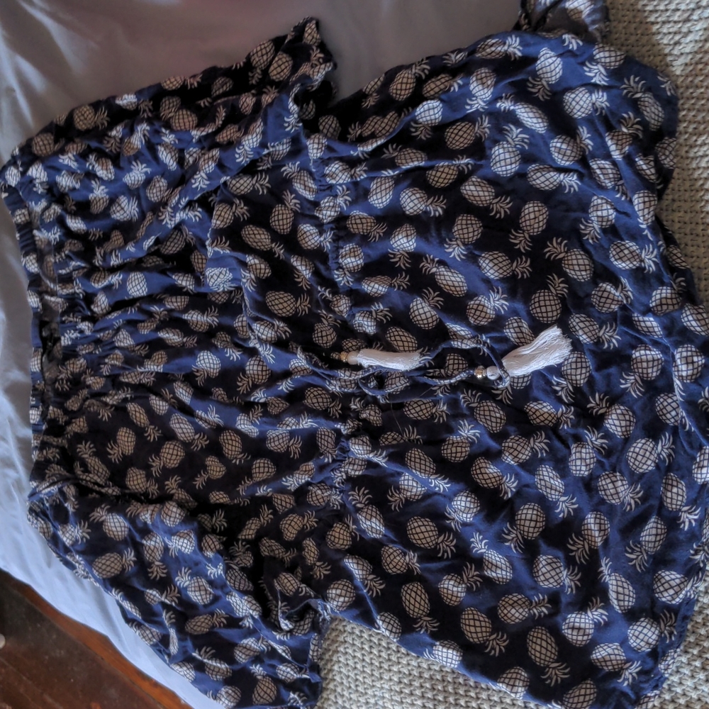 Cotton print Scoop neck, drawstring Swim cover-up